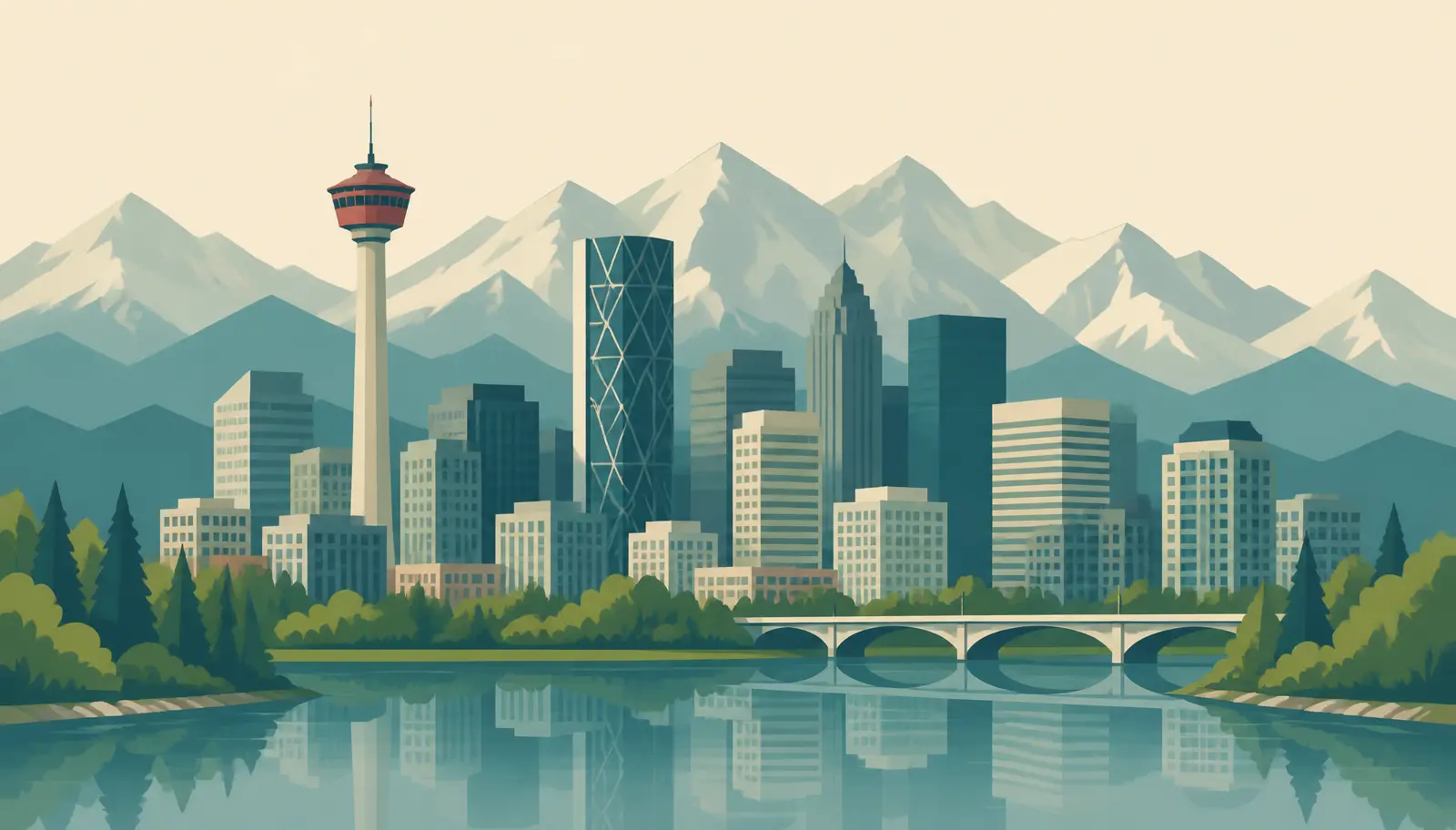 Illustrated skyline of Calgary, AB representing local mortgage broker services for home buyers and homeowners