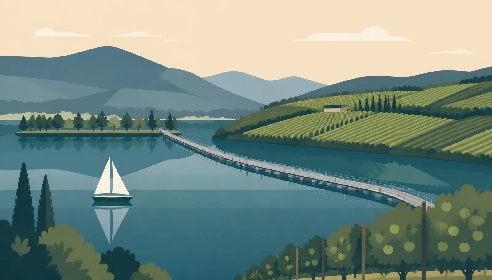 Illustrated skyline of Kelowna, BC representing local mortgage broker services for home buyers and homeowners