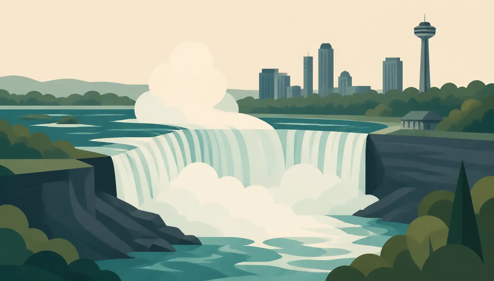 Illustrated skyline of Niagara Falls, ON representing local mortgage broker services for home buyers and homeowners