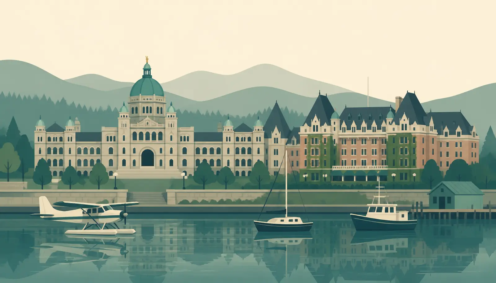Illustrated skyline of Victoria, BC representing local mortgage broker services for home buyers and homeowners