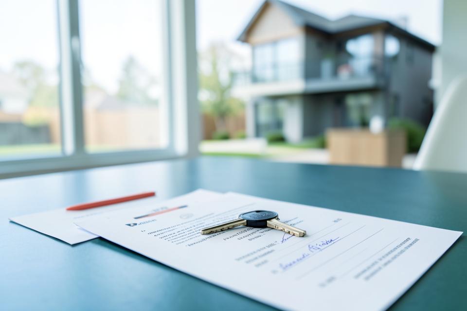 House key resting on residential lending documents