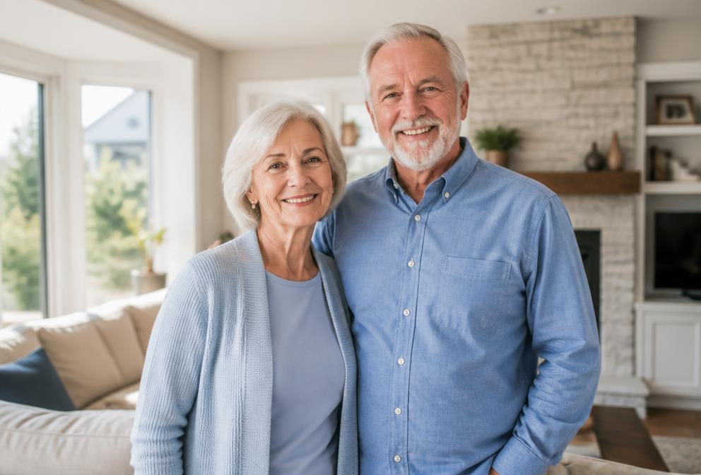 Older Canadian homeowners enjoying their home