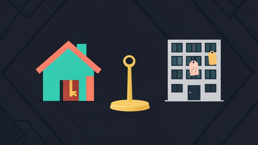 Balance scale weighing a house against a rental apartment building