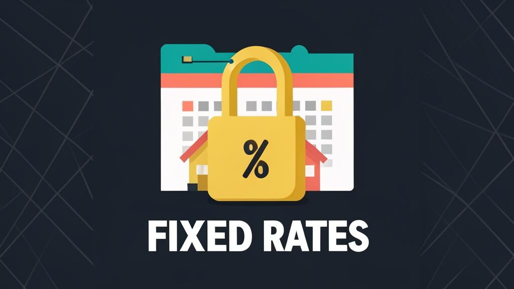 Locked padlock on percentage symbol with steady line graph representing fixed rate stability