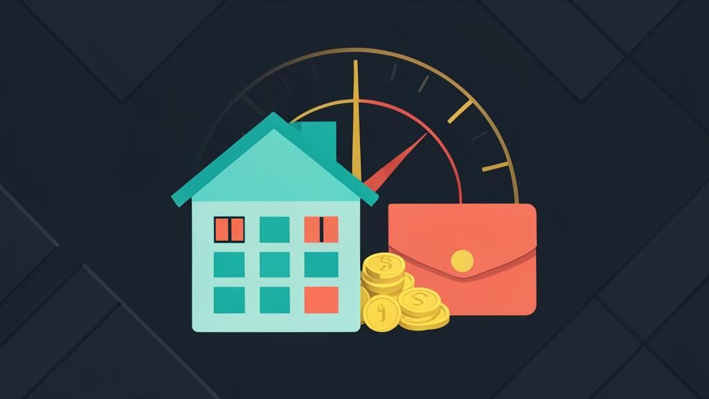 Calculator inside a house outline beside a budget pie chart showing mortgage affordability