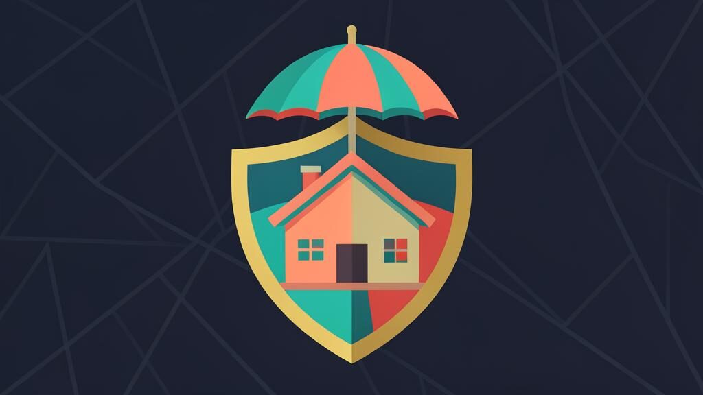 Shield and umbrella protecting a house representing mortgage protection insurance