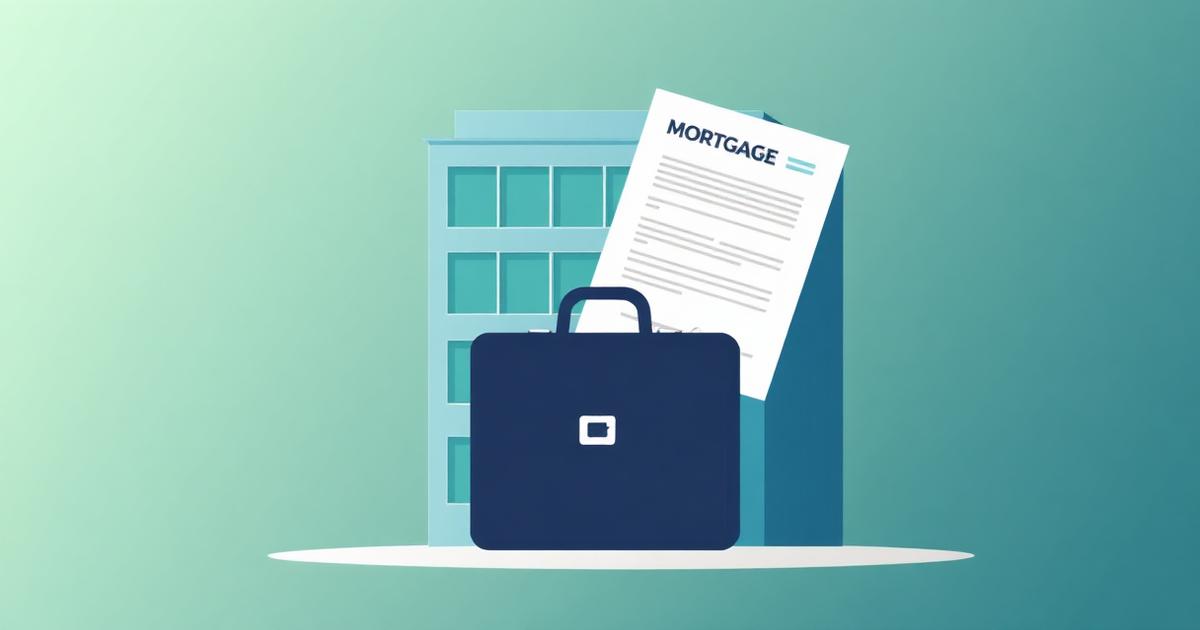 Commercial office building with briefcase and mortgage document