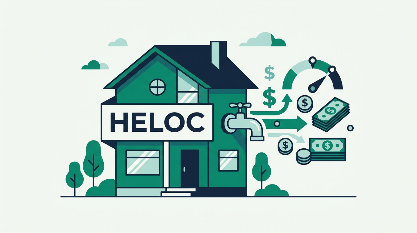 House with equity meter gauge representing home equity line of credit