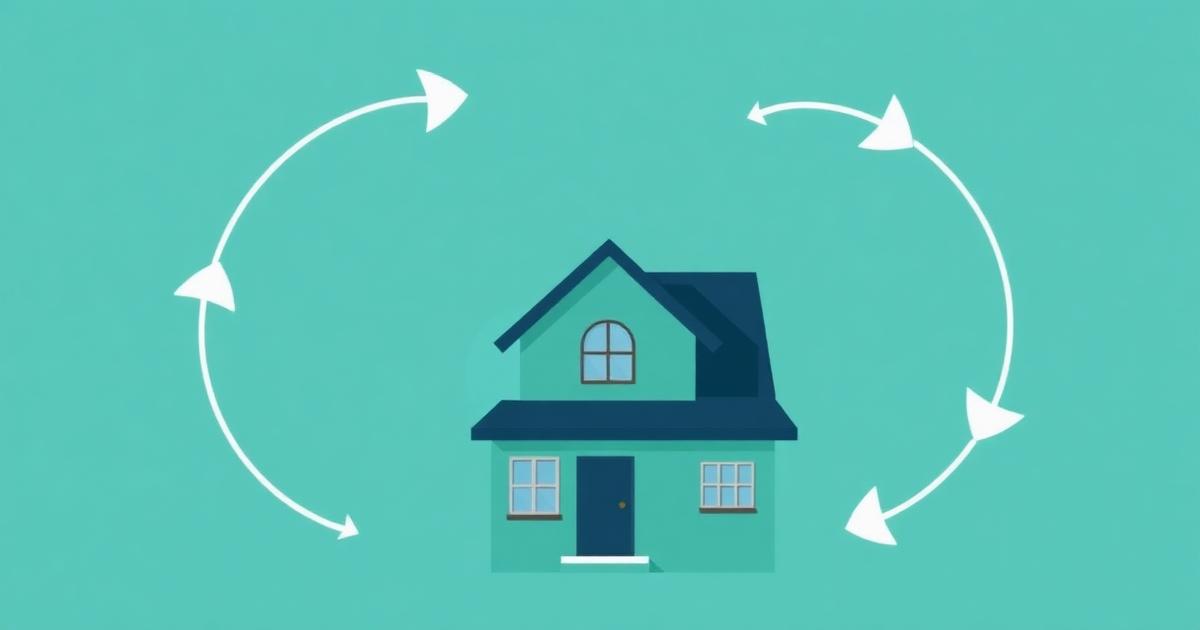 House with circular arrows representing mortgage refinancing cycle