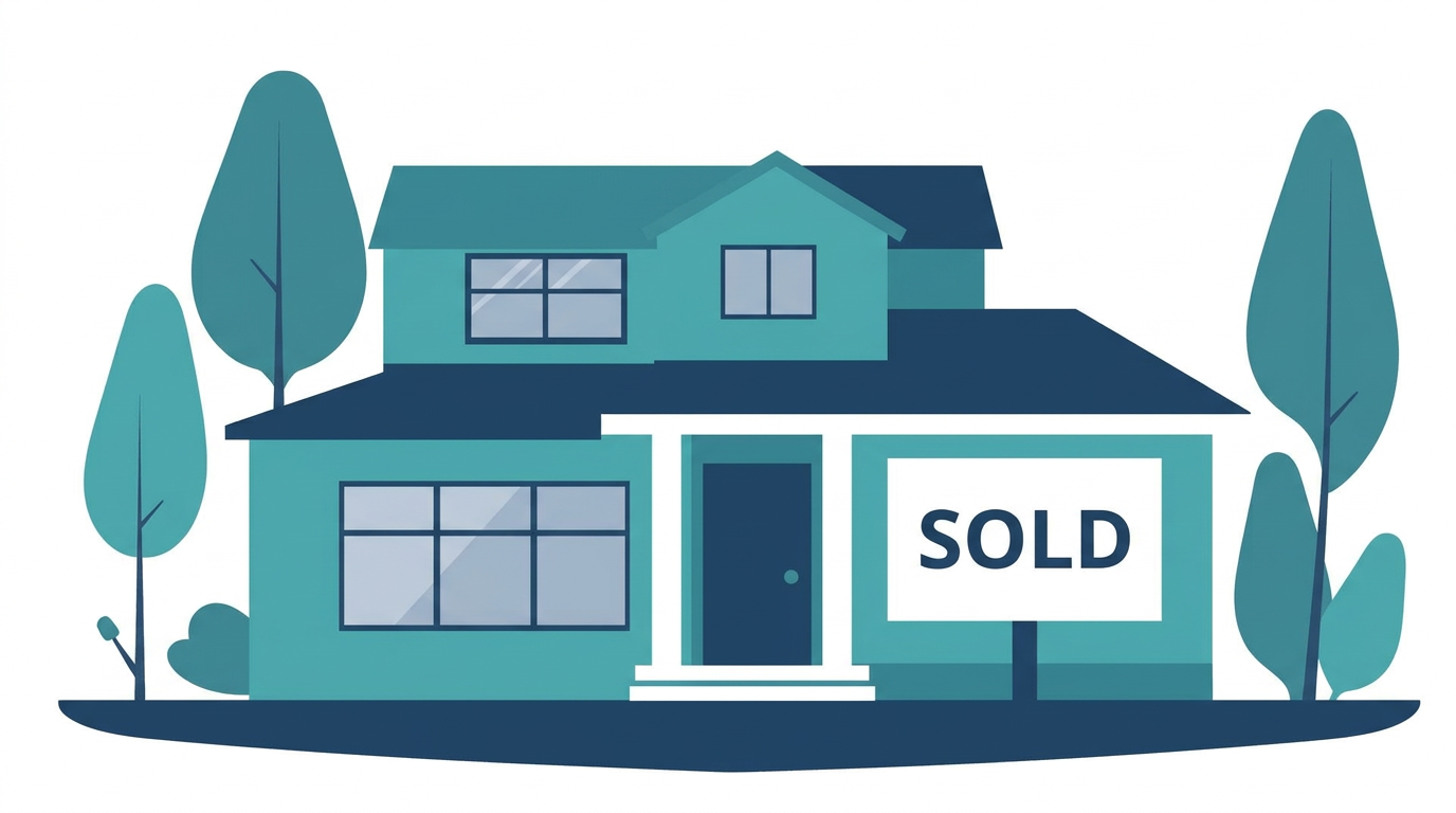 Modern house with sold sign in front yard representing a new home mortgage purchase in Canada