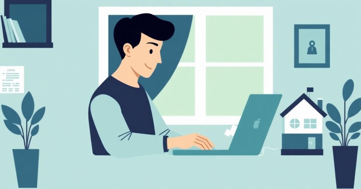Self-employed person working at laptop with house representing mortgage solutions in Canada